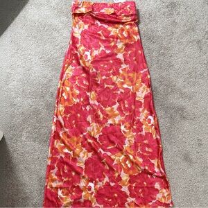 Strapless Floral Dress - Pink and Orange